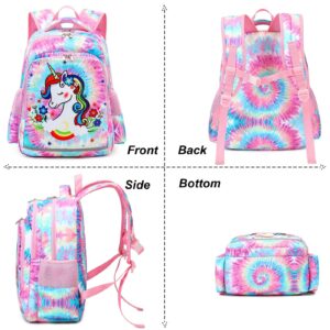 BTOOP Kids Backpack for Girls Preschool Backpacks Toddler Kindergarten School Bag with Chest Strap (Rainbow tie dye 6)