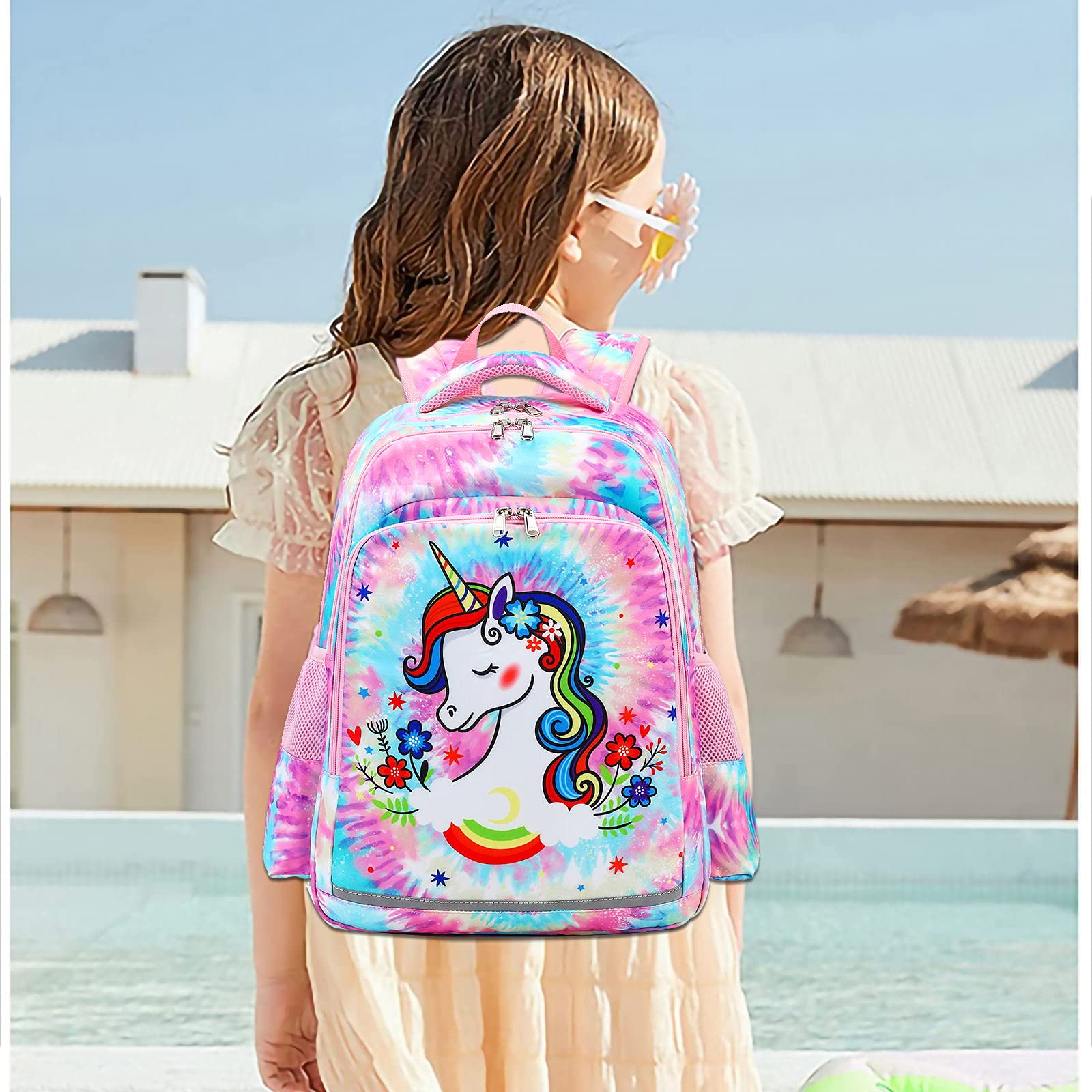 BTOOP Kids Backpack for Girls Preschool Backpacks Toddler Kindergarten School Bag with Chest Strap (Rainbow tie dye 6)