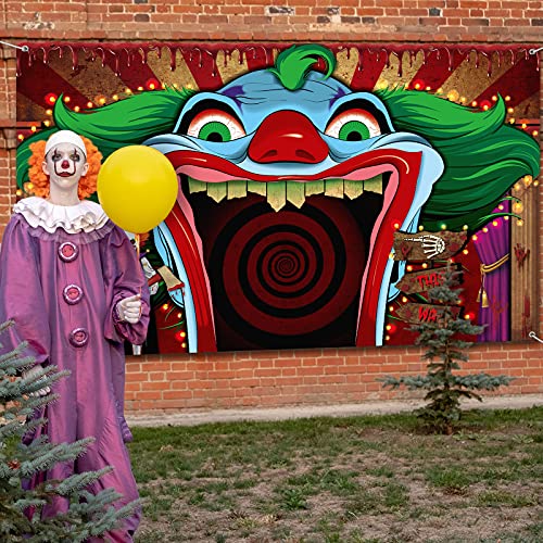 Halloween Clown Decorations Scary Carnival Backdrop Halloween Clown Banner Creepy Clown Background Photography for Horror Circus Carnival Halloween Party Decor Supplies Scary Evil Vampire (Creepy)