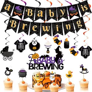 halloween baby shower party decorations a baby is brewing banner baby gender reveal decorations halloween hanging swirls baby shower cake cupcake toppers for indoor outdoor halloween party favors