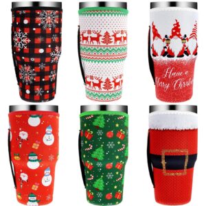 6 Pieces Reusable Iced Coffee Cup Sleeves Neoprene Sleeves Insulated Cup Cover Xmas Coffee Cup Sleeves Coffee Cup Covers for 30oz Coffee Beverage Milk Cold Hot Drinks (Snowman)