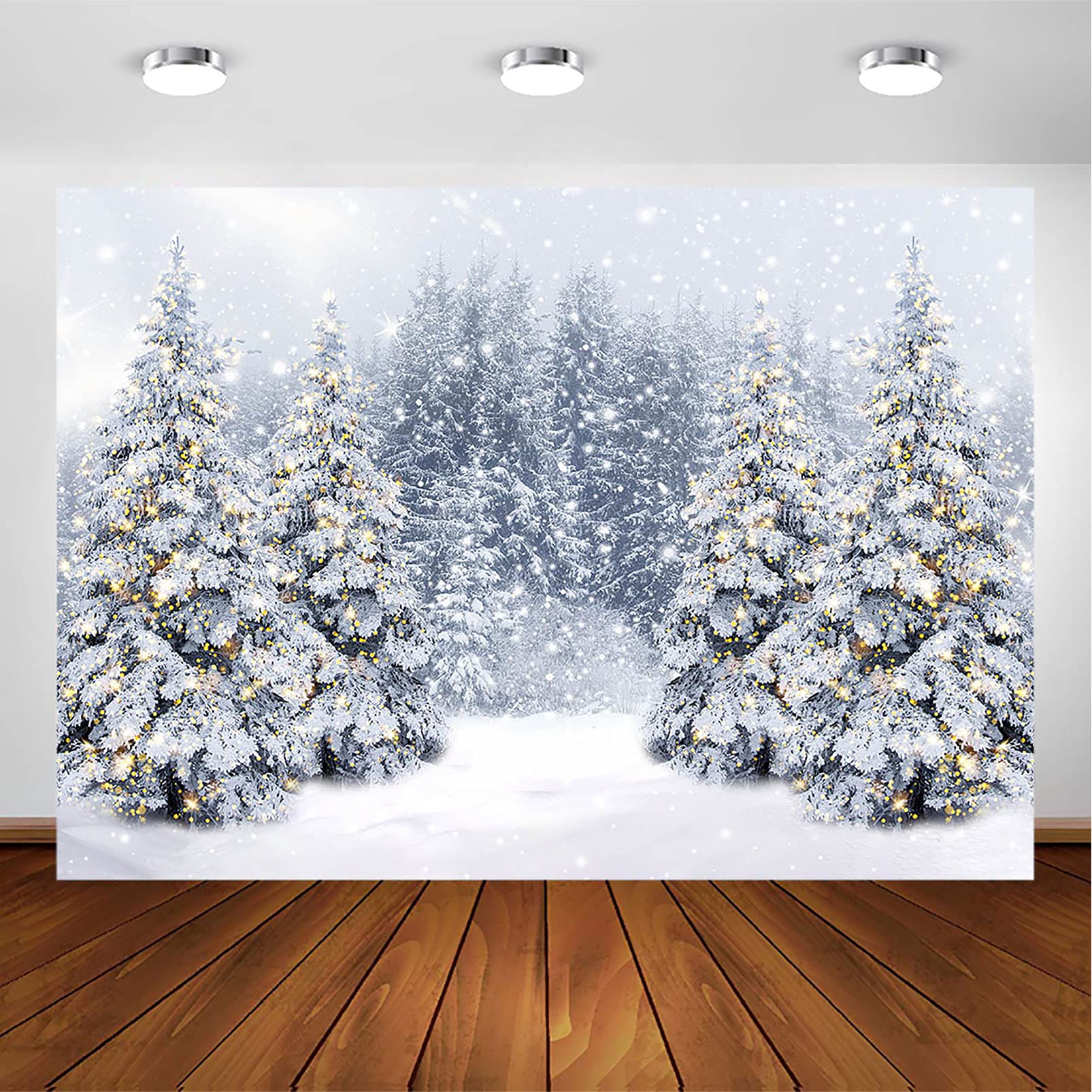 Avezano Winter Scene Backdrop Wonderland Snowflake Photography Background Bokeh Glitter White Snow Forest Christmas Party Holiday Photo Backdrop Photoshoot Studio Props (8x6ft)