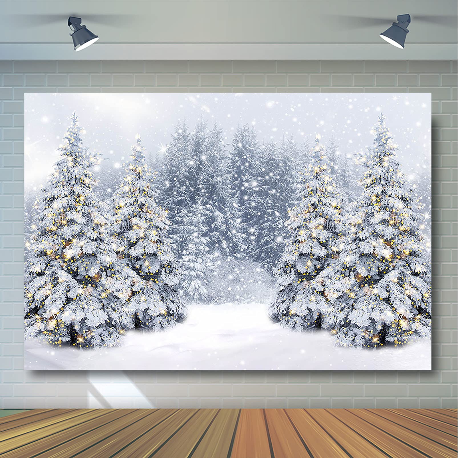 Avezano Winter Scene Backdrop Wonderland Snowflake Photography Background Bokeh Glitter White Snow Forest Christmas Party Holiday Photo Backdrop Photoshoot Studio Props (8x6ft)