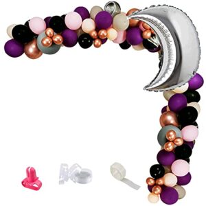 hpwf halloween witch party decorations purple black gray balloon garland arch with moon balloons for halloween witch theme baby shower birthday bachelorette party
