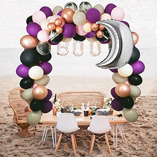 HPWF Halloween Witch Party Decorations Purple Black Gray Balloon Garland Arch With Moon Balloons For Halloween Witch Theme Baby Shower Birthday Bachelorette Party