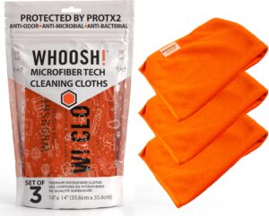 whoosh! microfiber cleaning cloth, 3 pack, glasses and screen cleaning cloth, suitable for tv, car screen, computer, laptop, ipad, macbook, smart phone, monitor, watches (14”x14”), orange