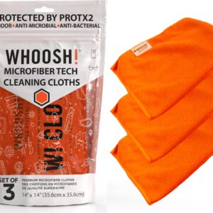 WHOOSH! Microfiber Cleaning Cloth, 3 Pack, Glasses and Screen Cleaning Cloth, Suitable for TV, Car Screen, Computer, Laptop, iPad, MacBook, Smart Phone, Monitor, Watches (14”x14”), Orange