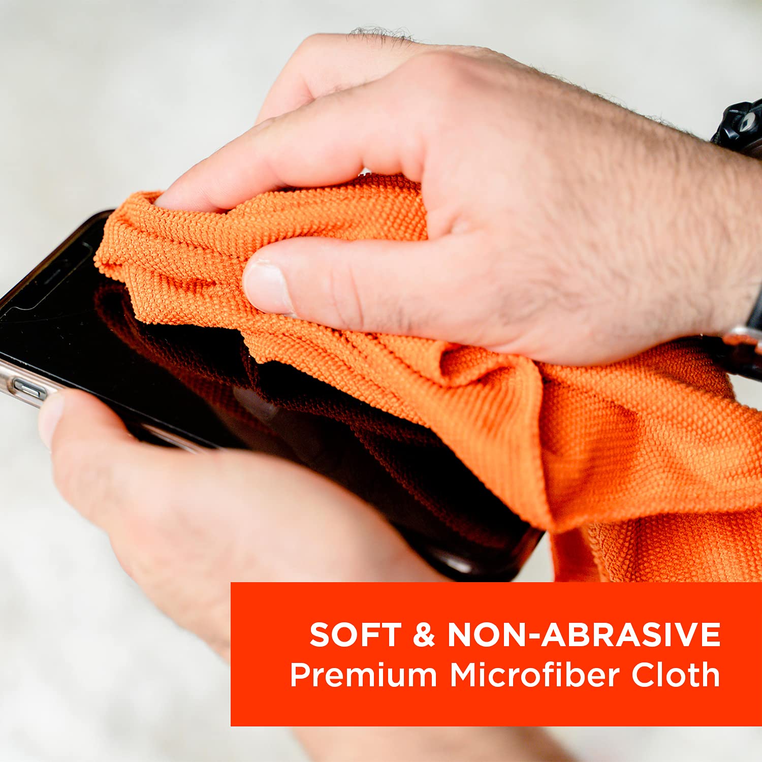 WHOOSH! Microfiber Cleaning Cloth, 3 Pack, Glasses and Screen Cleaning Cloth, Suitable for TV, Car Screen, Computer, Laptop, iPad, MacBook, Smart Phone, Monitor, Watches (14”x14”), Orange