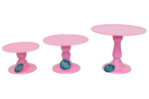 so boleiras abs plastic colorful set of 3 cake stands (pink), easy to use concept for a more creative production for party, wedding, small 9inchx5inch, medium 11inchx7inch, large 12,5inchx10inch