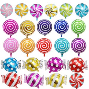 24pcs mylar foil sweet candy balloons 18 inch round lollipop balloons for birthday baby wedding christmas party balloons party decoration supplies