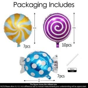 24Pcs Mylar Foil Sweet Candy Balloons 18 Inch Round Lollipop Balloons for Birthday Baby Wedding Christmas Party Balloons Party Decoration Supplies