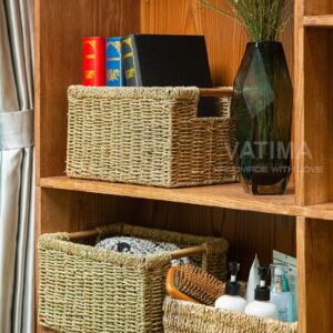 Seagrass And Wicker Hyacinth Basket Storage, Natural Baskets for Organizing, Wicker Baskets for Storage