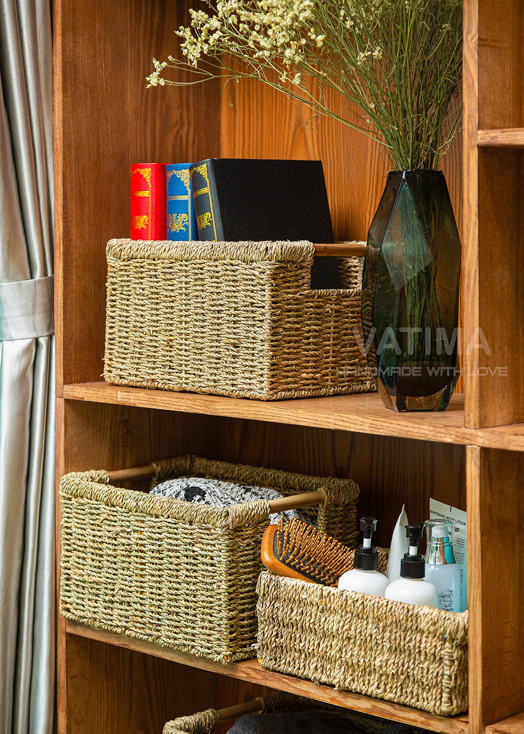 Seagrass And Wicker Hyacinth Basket Storage, Natural Baskets for Organizing, Wicker Baskets for Storage