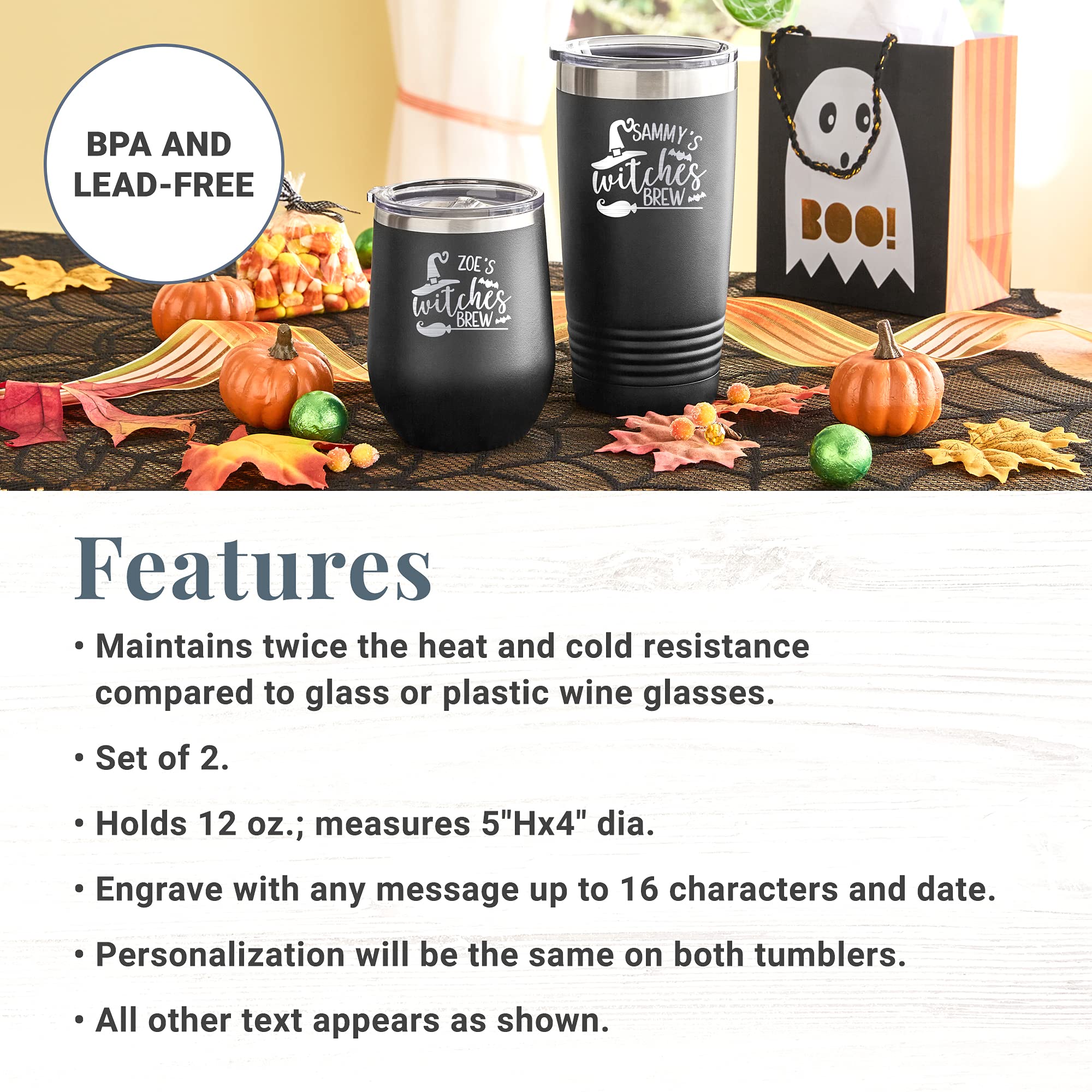 Let's Make Memories Personalized Halloween Witchy Insulated Wine Tumbler - Halloween Party Decor - Customize Name - 12 oz