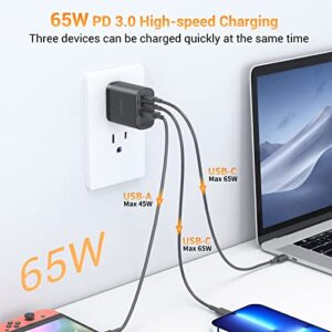 NOUUI USB C Charger 65W PD 3.0 Dual USB C Wall Charger Portable Foldable Adapter with 3-Port iPhone Charger USB C Block Plug Compatible with iPhone 13/13 Pro/12/12 Pro Max/MacBook/iPad Pro/Galaxy