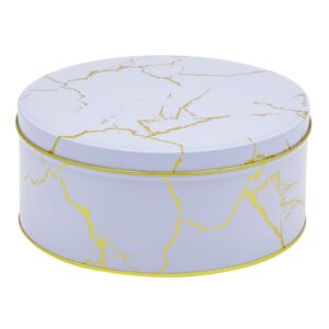 Juvale Set of 3 Marbled Round Nesting Tins with Lids, Circular Metal Kitchen Storage Containers for Cookies, Candy, Popcorn, Cupcakes, Biscotti, and Treats in 3 Sizes (Lavender and Gold)