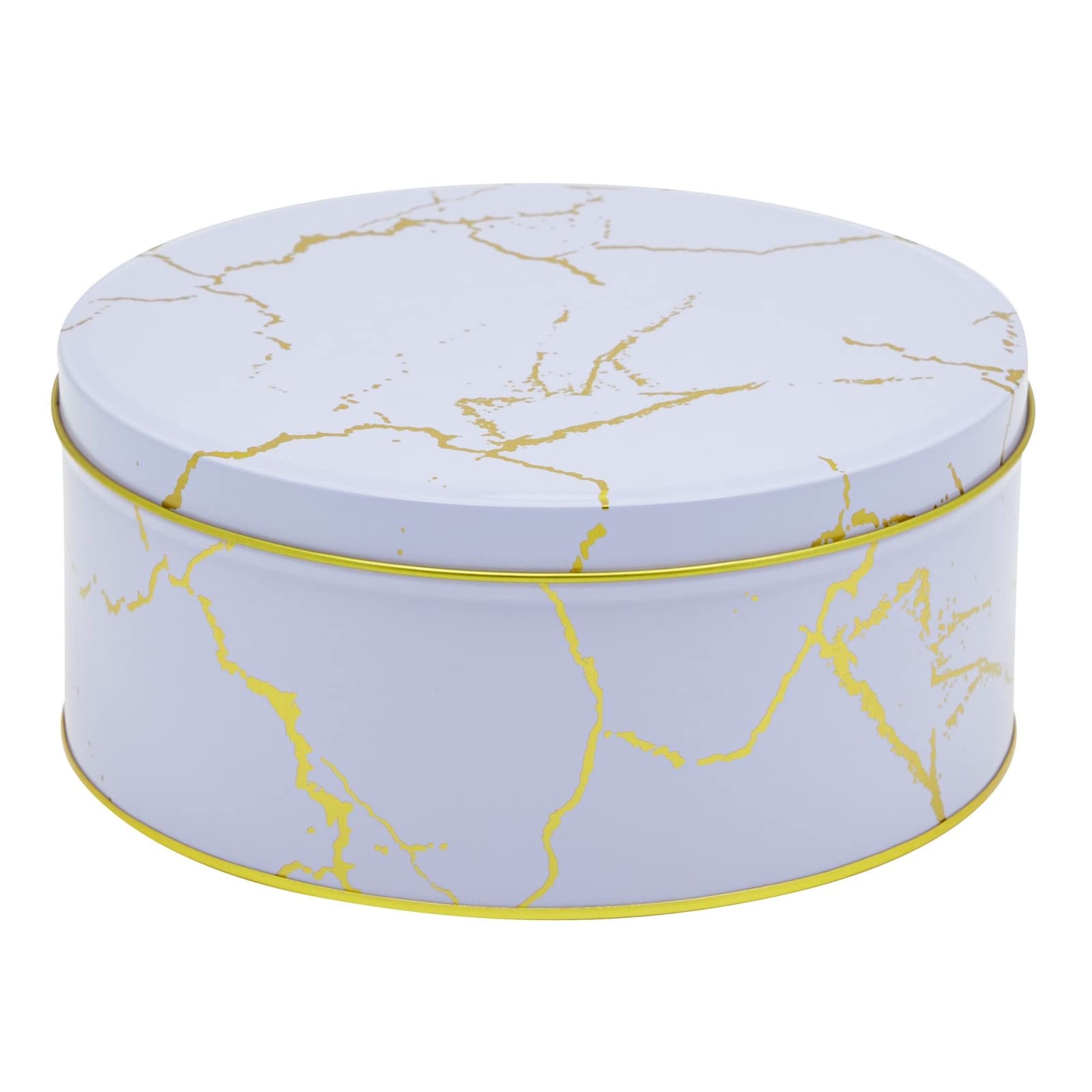 Juvale Set of 3 Marbled Round Nesting Tins with Lids, Circular Metal Kitchen Storage Containers for Cookies, Candy, Popcorn, Cupcakes, Biscotti, and Treats in 3 Sizes (Lavender and Gold)