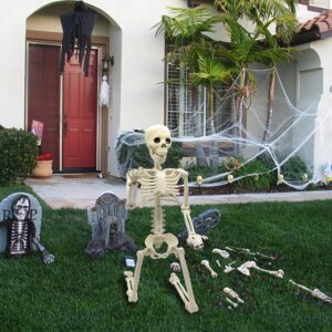 36" Halloween Skeleton Decoration, 3FT Realistic Human Full Body Movable Posable Joints Skeleton, Plastic Human Bones Body Prop for Halloween Haunted House Graveyard Indoor/Outdoor Decor