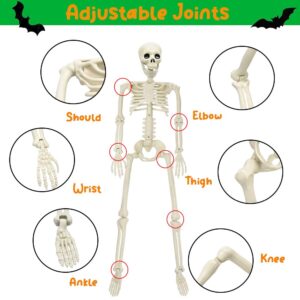 36" Halloween Skeleton Decoration, 3FT Realistic Human Full Body Movable Posable Joints Skeleton, Plastic Human Bones Body Prop for Halloween Haunted House Graveyard Indoor/Outdoor Decor