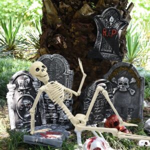 36" Halloween Skeleton Decoration, 3FT Realistic Human Full Body Movable Posable Joints Skeleton, Plastic Human Bones Body Prop for Halloween Haunted House Graveyard Indoor/Outdoor Decor