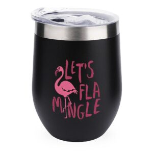 pink flamingo let's flamingle wine tumbler with sliding lid stemless stainless steel insulated cup outdoor camping mug black-style1