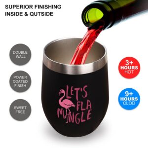 Pink Flamingo Let's Flamingle Wine Tumbler with Sliding Lid Stemless Stainless Steel Insulated Cup Outdoor Camping Mug black-style1