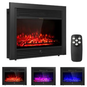 salches 28.5" electric fireplace, 750w/1500w insert recessed mounted wall fireplace w/3 color flames, 8 h timer & 5 brightness settings, fireplace heater with remote control for indoor use