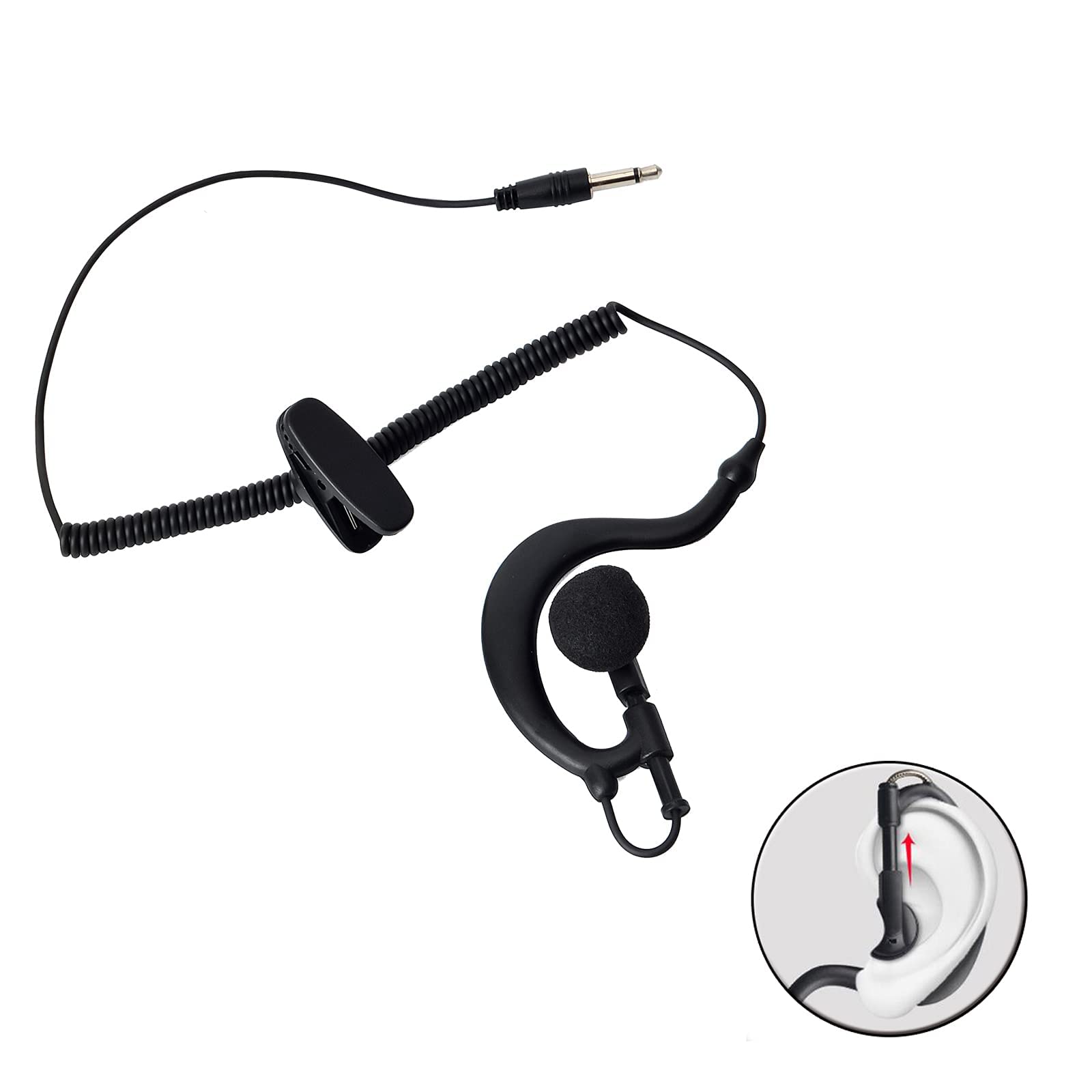 UAYESOK G Shape 3.5mm Police Receive/Listen Only Earpiece Soft Ear Hook Surveillance Headset for Radio Speaker Mics,Shoulder Mics Black