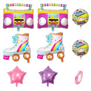 8 PCS Roller Skate Rainbow Balloons Inflatable Radio Boombox Props for 80s 90s Party Decorations Retro Theme Hip Hop Birthday Party Back to the 80S 90S decorations