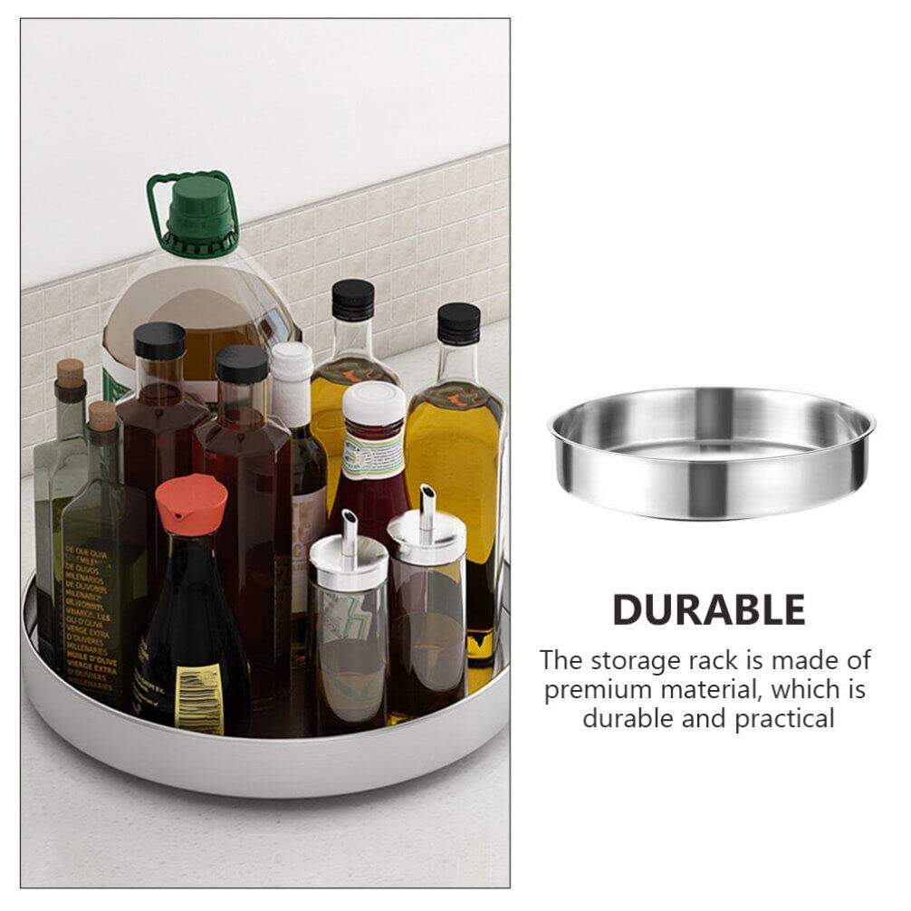 Cabilock Turntable Kitchen Storage Organizer Multifunctional Stainless Steel Organizer for Can or Seasonings (L)