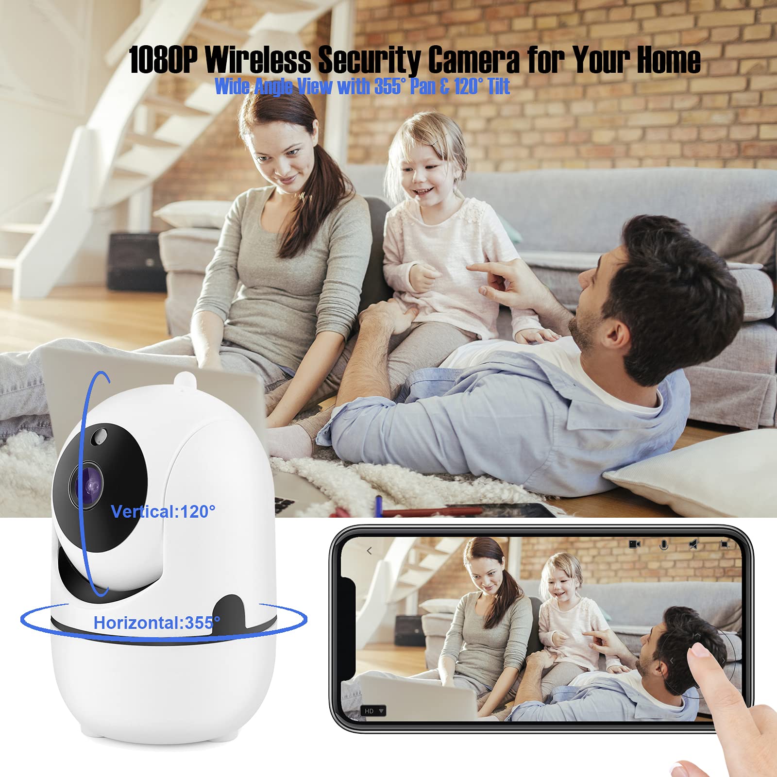 5G Security Camera Indoor, 1080P WiFi Cameras for Home Security, Pan Tilt Pet Dog Camera with Phone App, Human Detection, Motion Tracking, 2-Way Talk, Compatible with Alexa & Google Assistant (White)