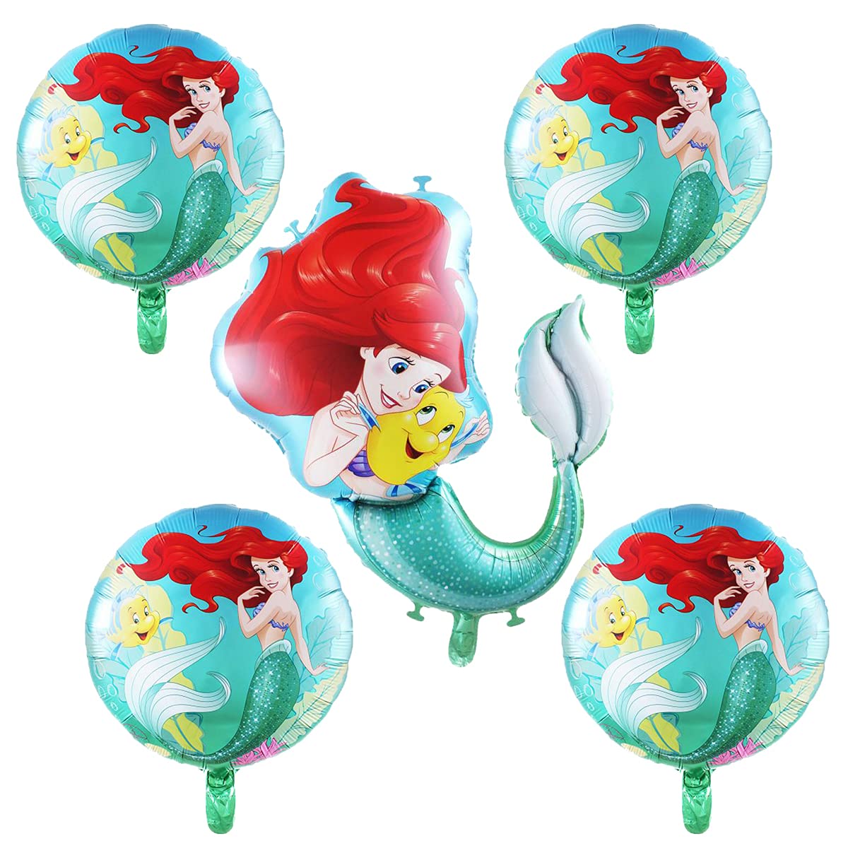 5Pcs Ariel Mermaid Princess Foil Balloons,Little Mermaid Theme Birthday Party Decorations for Girls