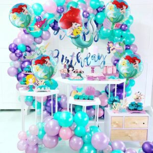 5Pcs Ariel Mermaid Princess Foil Balloons,Little Mermaid Theme Birthday Party Decorations for Girls