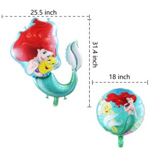 5Pcs Ariel Mermaid Princess Foil Balloons,Little Mermaid Theme Birthday Party Decorations for Girls