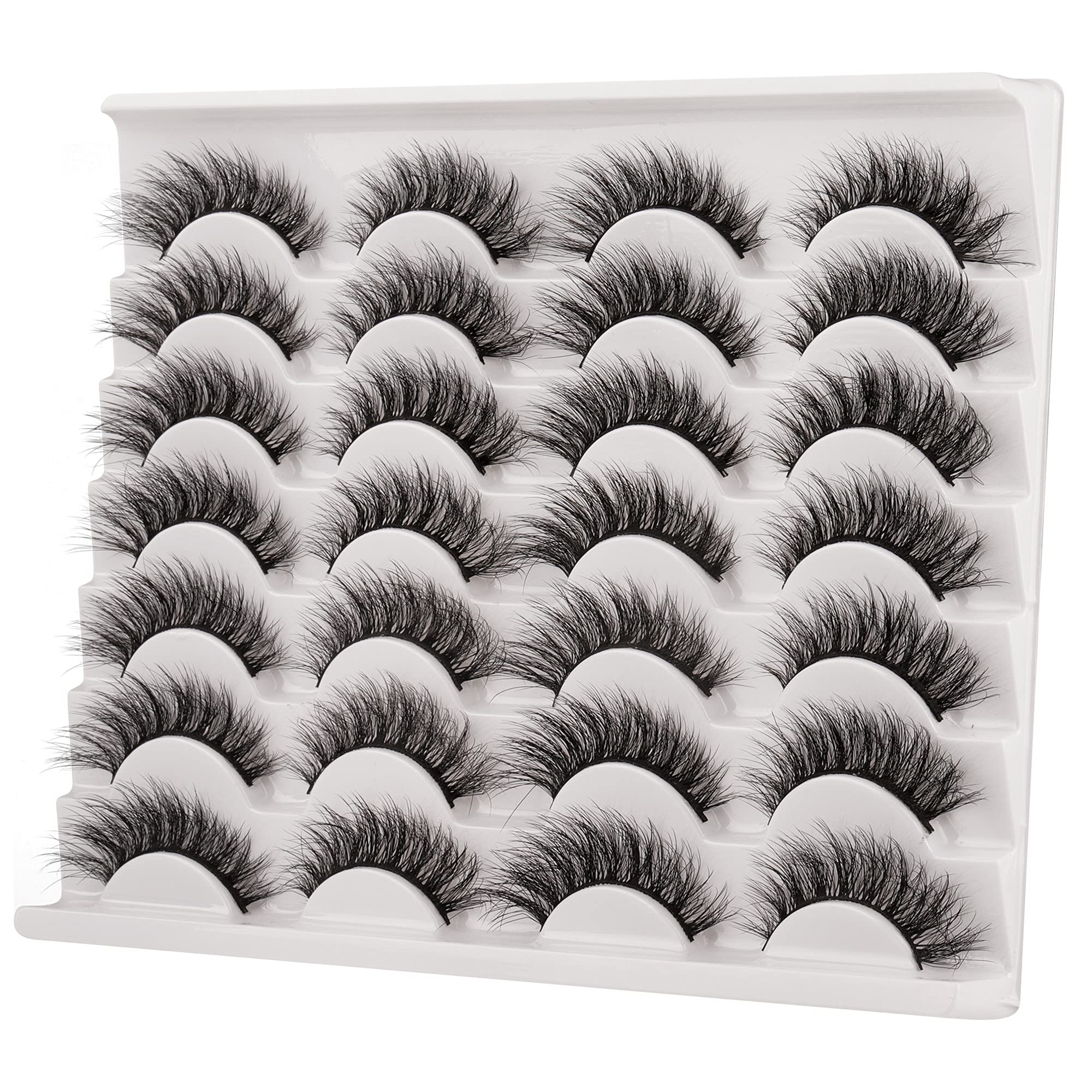 False Eyelashes 15mm Lashes Natural Look 3D Mink Lashes Pack Small Short Cat Eye Lashes Wispy Fluffy Light Volume Fake Eyelashes 14 Pairs Pack