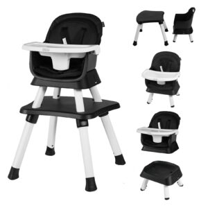 kinder king 8 in 1 baby high chair, coverts to dining booster seat/kids table & chair set/toddler building block table/kids stool, removable tray & double seat cover, easy to wipe, grey