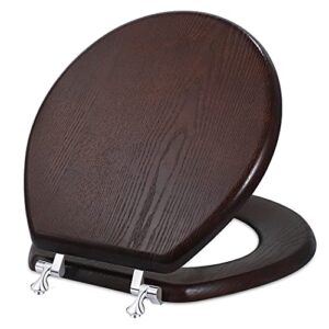 round wood toilet seat, american standard wooden toilet seat round with metal hinges and 304 stainless steel bolt， easy to install