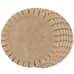 funwheat burlap round braided placemats set of 6 for dining tables 15 inch heat resistant jute table mats farmhouse woven fabric natural place mats for spring easter decorations(ruffled lace)