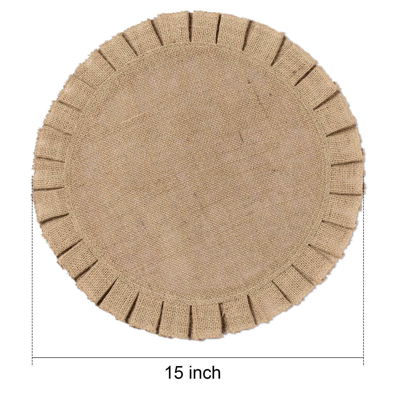 FunWheat Burlap Round Braided Placemats Set of 6 for Dining Tables 15 Inch Heat Resistant Jute Table Mats Farmhouse Woven Fabric Natural Place mats for Spring Easter Decorations(Ruffled Lace)