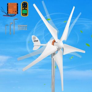 vevor, 12v/ac turbine kit, 400w wind power generator with mppt controller 5 blades auto adjust windward direction suitable for terrace, marine, motor home, chalet, boat, white