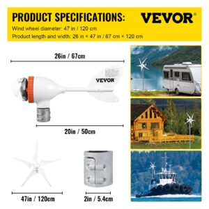 VEVOR, 12V/AC Turbine Kit, 400W Wind Power Generator with MPPT Controller 5 Blades Auto Adjust Windward Direction Suitable for Terrace, Marine, Motor Home, Chalet, Boat, White