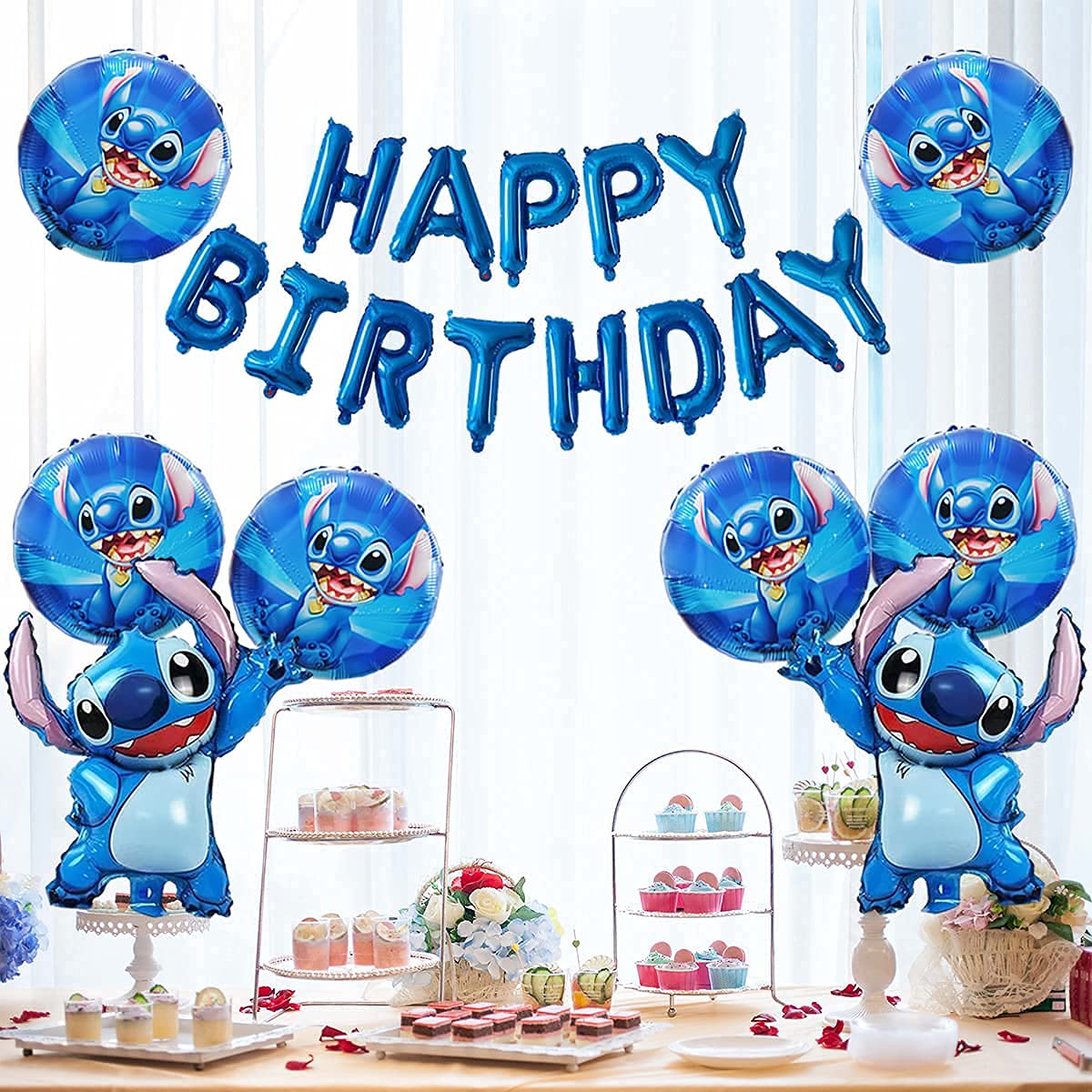 36PCS Lilo and Stitch Balloons, Stitch Happy Birthday Balloons Aluminum Foil Letters Banner Balloons Decoration, Children's Birthday Party Supplies