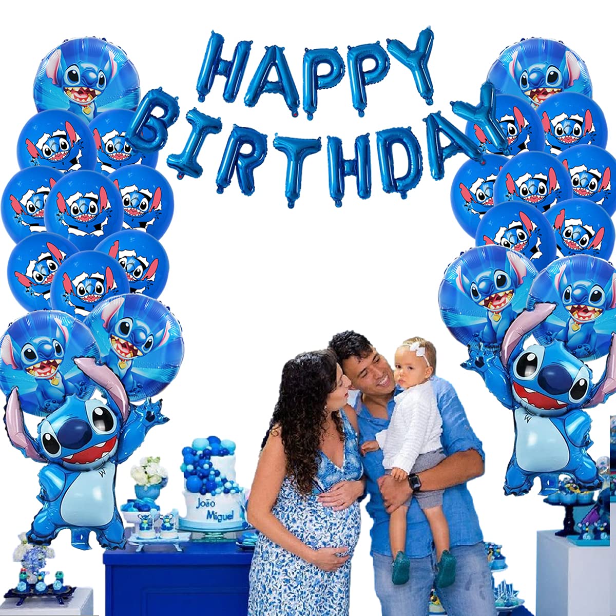 36PCS Lilo and Stitch Balloons, Stitch Happy Birthday Balloons Aluminum Foil Letters Banner Balloons Decoration, Children's Birthday Party Supplies