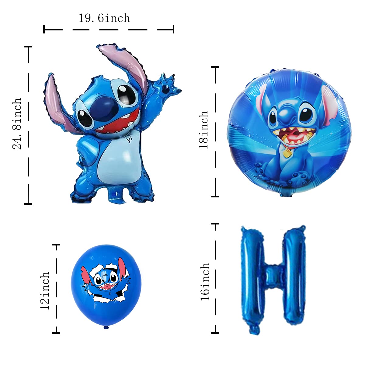 36PCS Lilo and Stitch Balloons, Stitch Happy Birthday Balloons Aluminum Foil Letters Banner Balloons Decoration, Children's Birthday Party Supplies