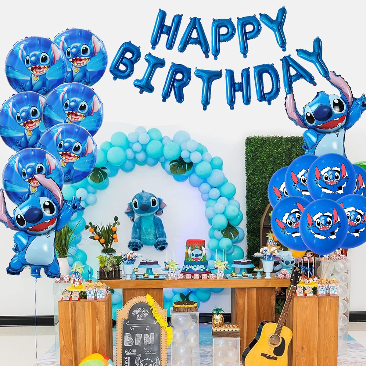 36PCS Lilo and Stitch Balloons, Stitch Happy Birthday Balloons Aluminum Foil Letters Banner Balloons Decoration, Children's Birthday Party Supplies