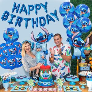 36PCS Lilo and Stitch Balloons, Stitch Happy Birthday Balloons Aluminum Foil Letters Banner Balloons Decoration, Children's Birthday Party Supplies