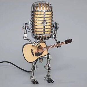 yjydadas desk lamp,handmade vintage microphone guitar robot table lamp led bulbs wall lamp home desktop decoration - height 8.5 inch,width 4 inch and depth 3 inch (with lamp)