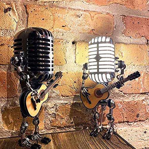 YJYdadaS Desk Lamp,Handmade Vintage Microphone Guitar Robot Table Lamp LED Bulbs Wall Lamp Home Desktop Decoration - Height 8.5 inch,Width 4 inch and Depth 3 inch (with Lamp)