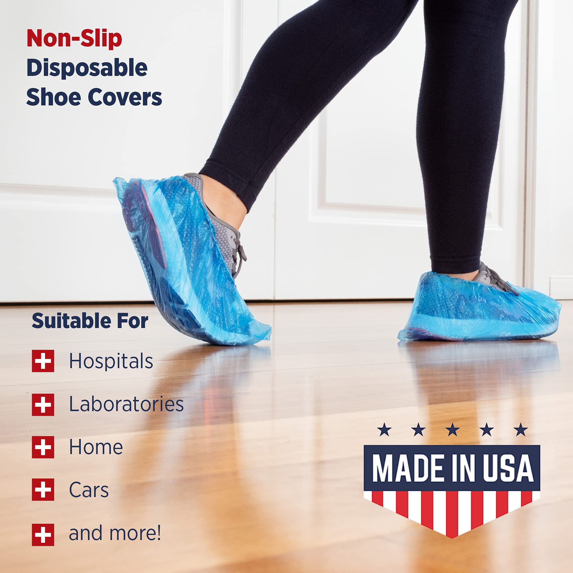 America 1 Non Slip Disposable Shoe Covers Pack of 100 | Disposable Shoe and Boot Covers for Wet or Dry Surfaces | Floor and Shoe Protector for Workplace, Construction, Indoor Carpets | One Size