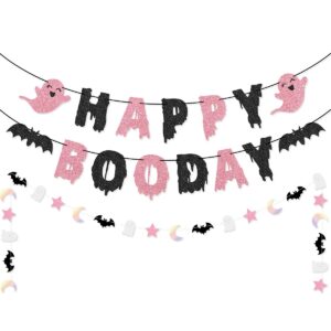 pink black happy boo day banner garland for pink and black girl halloween birthday party decorations